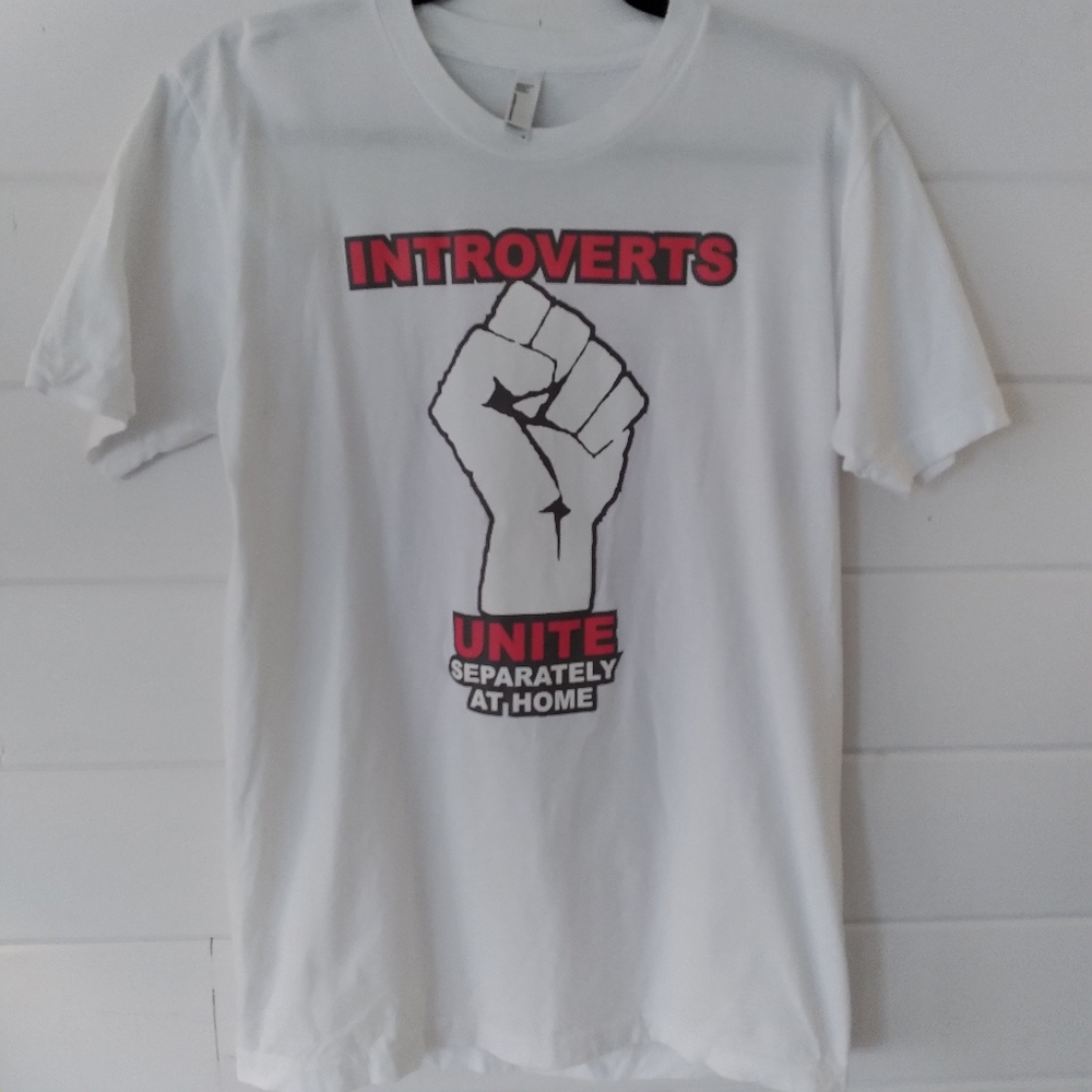 American Apparel Introverts Unite unisex white graphic short sleeve t-shirt in M